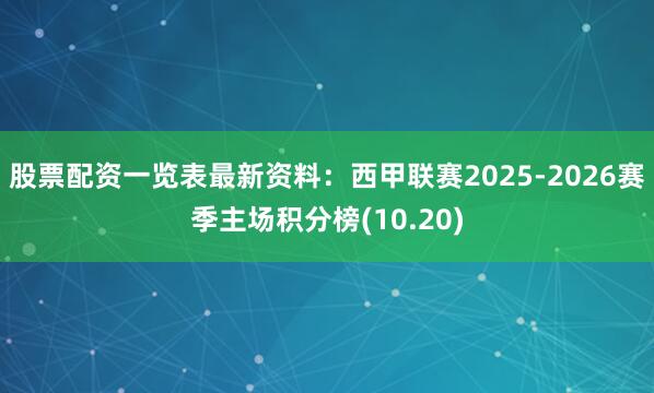 股票配资一览表最新资料:西甲联赛2025-2026赛季主场积分榜(10.20)